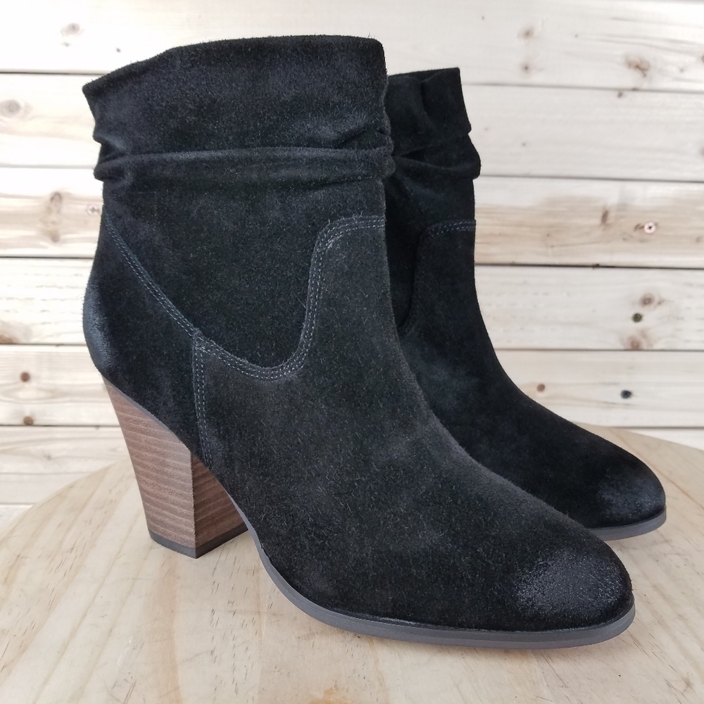 Distressed Western Biker 9 US Black Suede/Leather Slouch Heeled Bootie Boots NEW